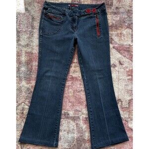 U.S. Polo Assn. Women Flared Jeans Blue Denim 13/14 Button Zip Red Accents